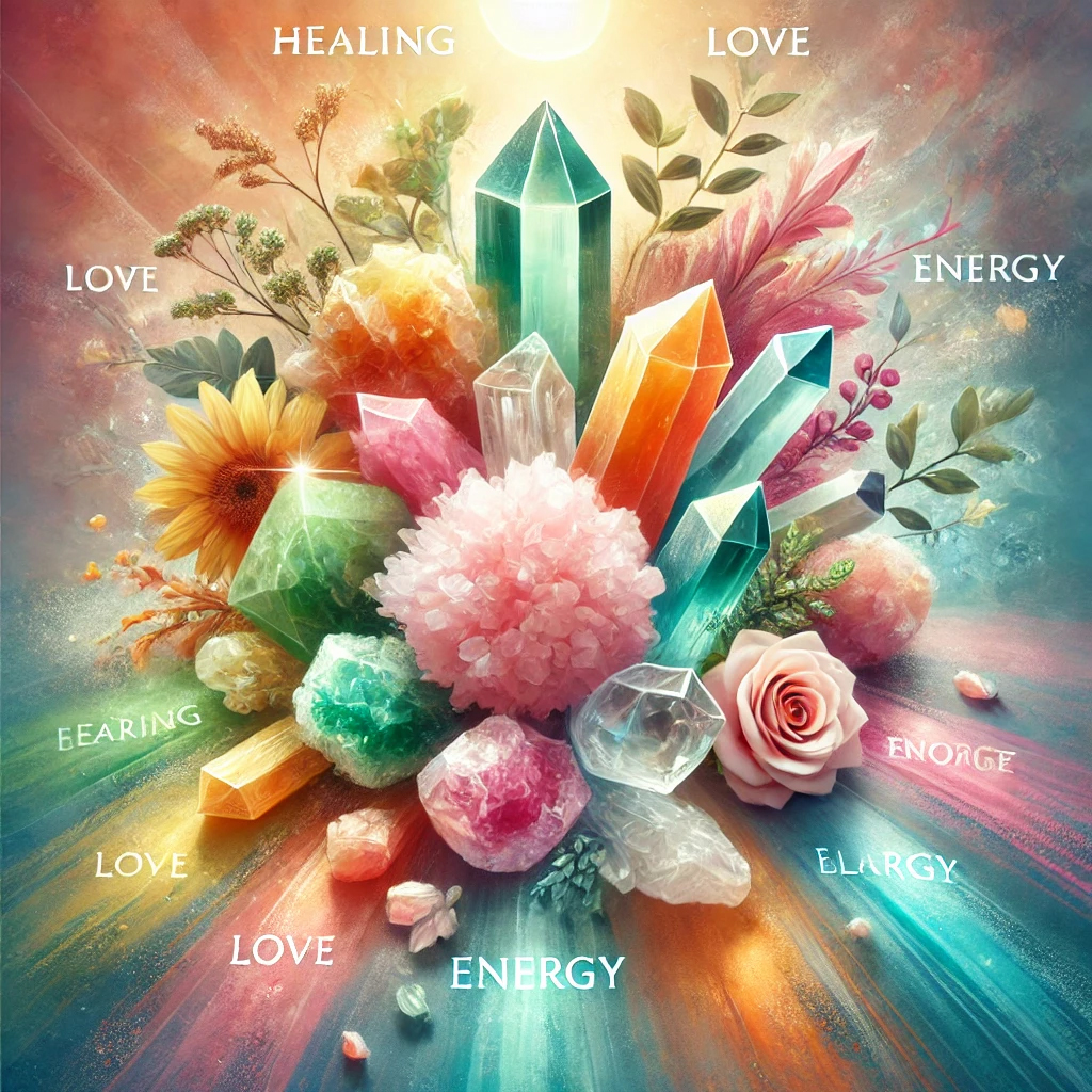 DALL%C2%B7E 2025 01 10 19.16.31 An artistic and colorful image featuring various Calcite crystals showcasing their diverse color range  green pink orange yellow and blue. Each c - カルサイトの意味と石言葉・効果について｜2025年版