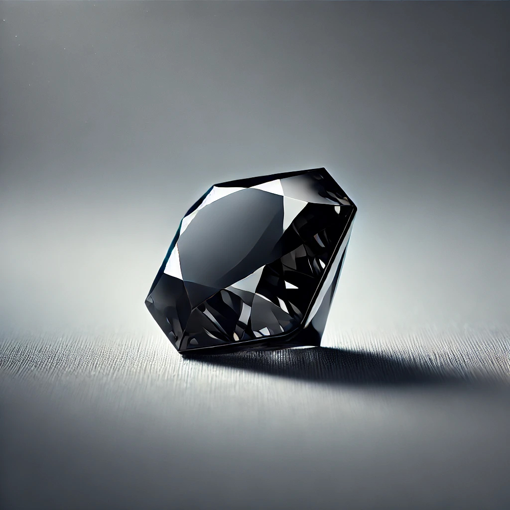 DALL%C2%B7E 2025 01 10 19.23.46 A refined and luxurious image showcasing a polished natural Black Diamond. The gemstone exhibits its unique dark and opaque characteristics set again - ブラックダイヤモンドの意味・効果まとめ【相性の良い石の組み合わせも解説】