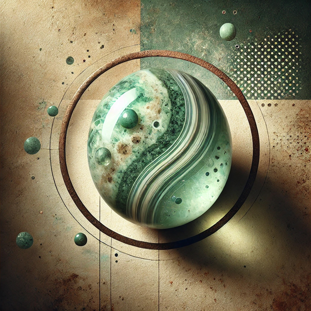 DALL%C2%B7E 2025 01 10 12.40.50 An artistic and serene image showcasing a polished Variscite gemstone highlighting its soft greenish hues and intricate natural patterns. The gemston - バリサイトの意味・効果とは？【パワーストーン・天然石専門家監修】