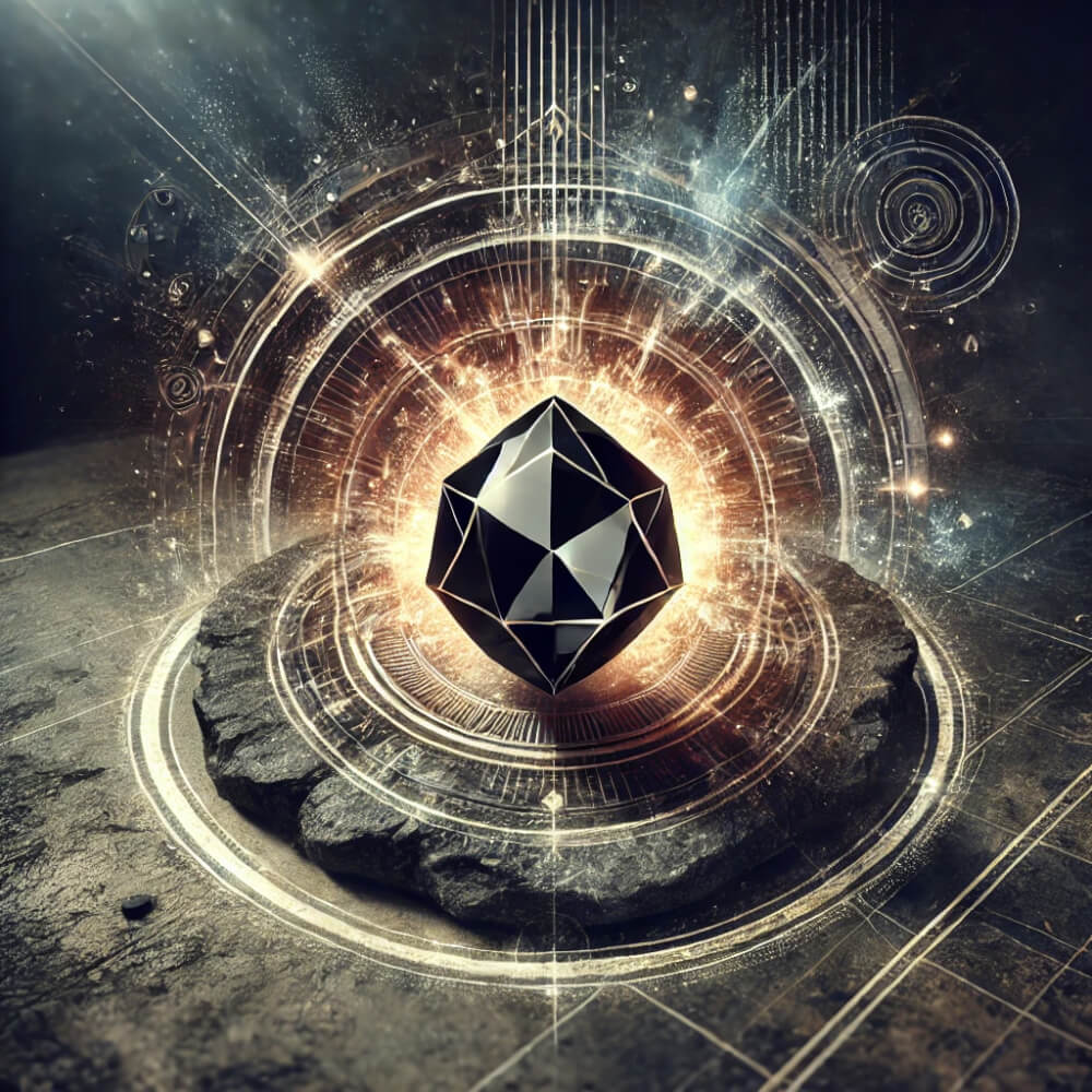 DALL%C2%B7E 2025 01 07 11.46.36 An artistic and symbolic depiction of a raw Morion black quartz gemstone surrounded by an aura representing its strong energy. The Morion is placed  - モリオンを身に付けるときの注意点とは？合わない人も紹介します