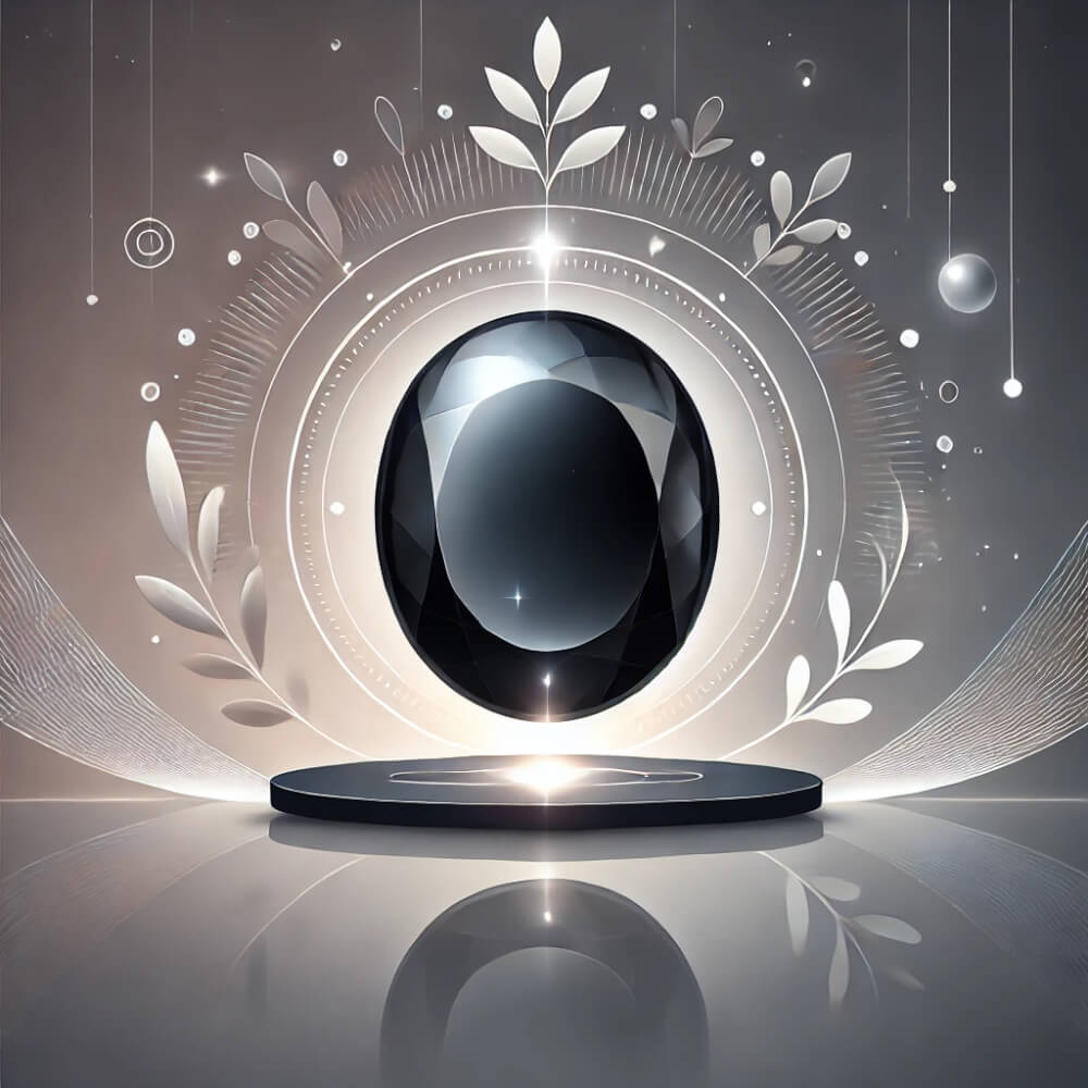 DALL%C2%B7E 2025 01 07 15.01.10 An elegant and calming illustration featuring a polished black Onyx gemstone symbolizing its powerful yet manageable energy. The Onyx is depicted wit - オニキスのパワーが強すぎる理由とは？悪い効果や不思議な体験談を紹介します