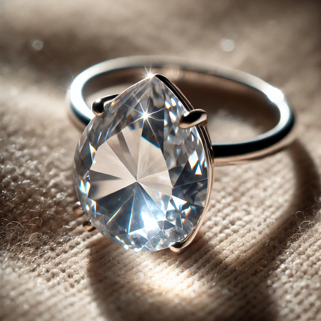 DALL%C2%B7E 2025 01 21 22.06.28 A beautifully cut clear quartz gemstone set in a silver ring placed on a soft velvet surface under natural light. The gemstone sparkles showcasing i - 水晶が強い理由｜スピリチュアル効果と相性の良い使い方