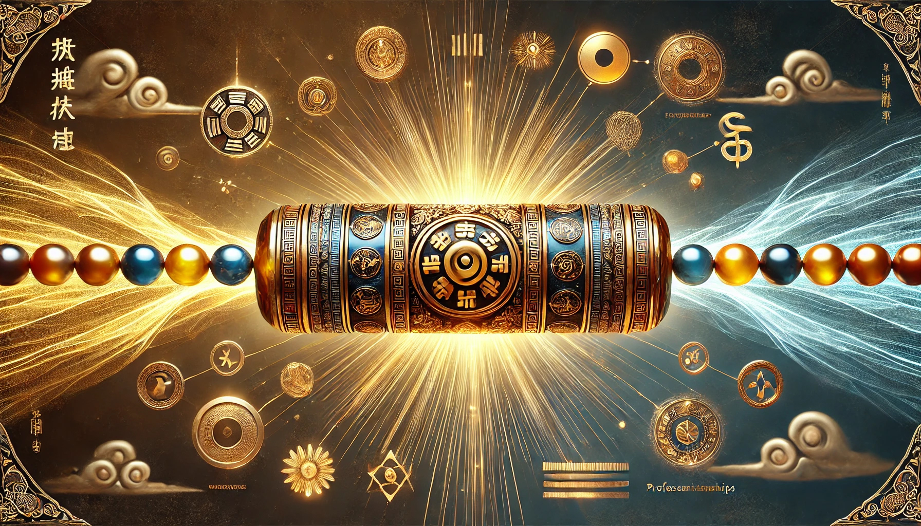 DALL%C2%B7E 2025 02 12 13.33.51 A highly detailed digital illustration of a long horizontal agate Tibetan Dzi bead %E6%A8%AA%E9%95%B7%E3%81%AE%E7%91%AA%E7%91%99%E3%81%AE%E5%A4%A9%E7%8F%A0 radiating powerful energy. The bead is crafted from pol - 天珠が合う人が実感する効果とは？金運・仕事運・人間関係への影響