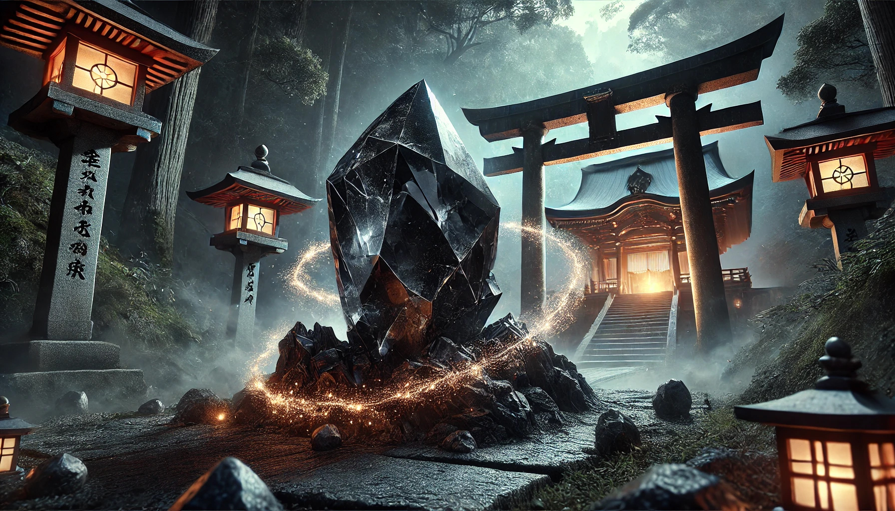 DALL%C2%B7E 2025 02 16 10.05.42 A mystical and powerful composition featuring a raw unpolished Morion %E3%83%A2%E3%83%AA%E3%82%AA%E3%83%B3 crystal known as the strongest protective and warding stone. The Morion - モリオンの意味とは？最強の魔除け石が持つスピリチュアルな力