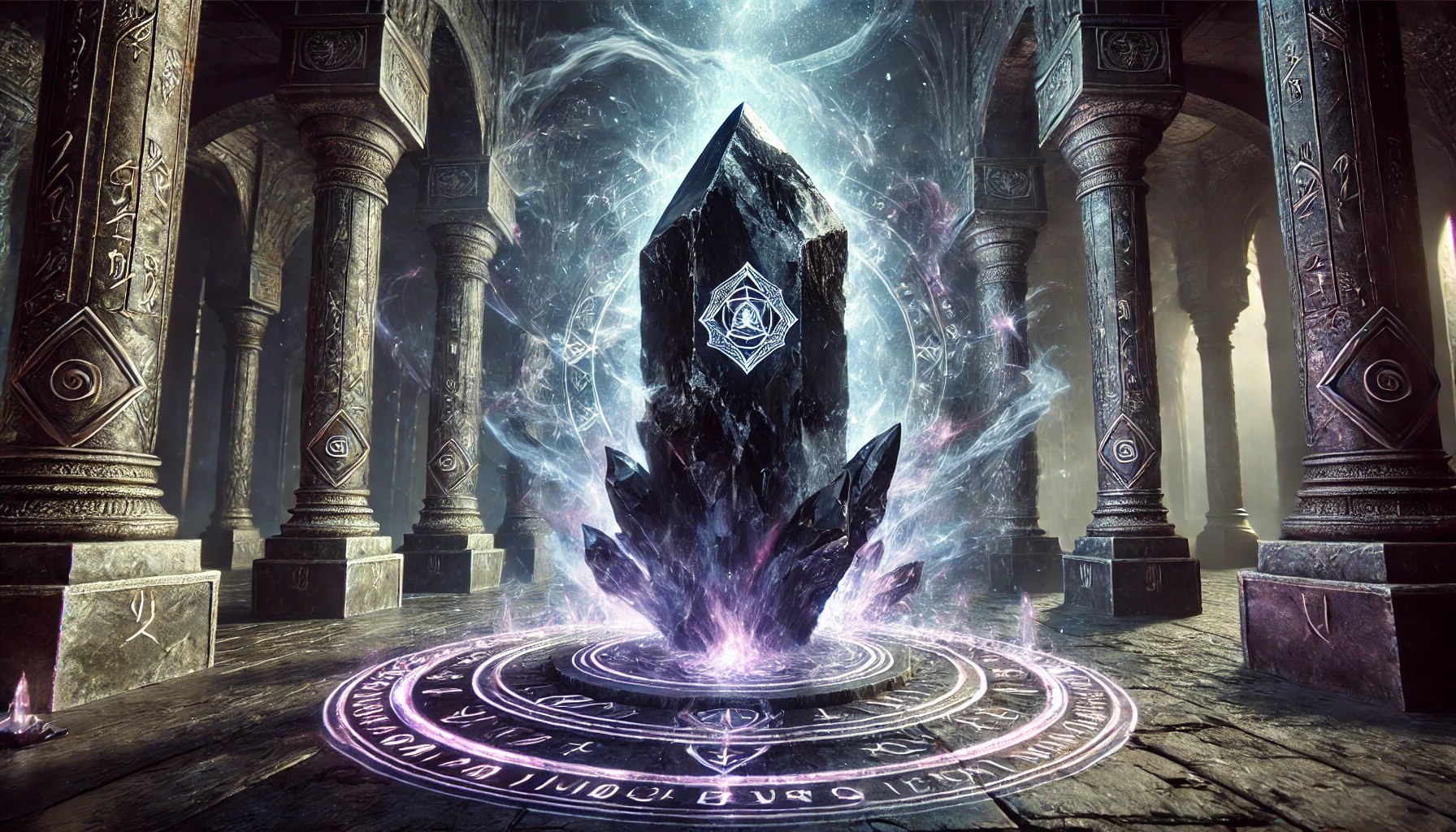 DALL%C2%B7E 2025 02 16 18.15.25 A mystical and powerful composition featuring a raw unpolished Morion %E3%83%A2%E3%83%AA%E3%82%AA%E3%83%B3 crystal known as the strongest protective and warding stone. The Morion - モリオンの意味とは？最強の魔除け石が持つスピリチュアルな力