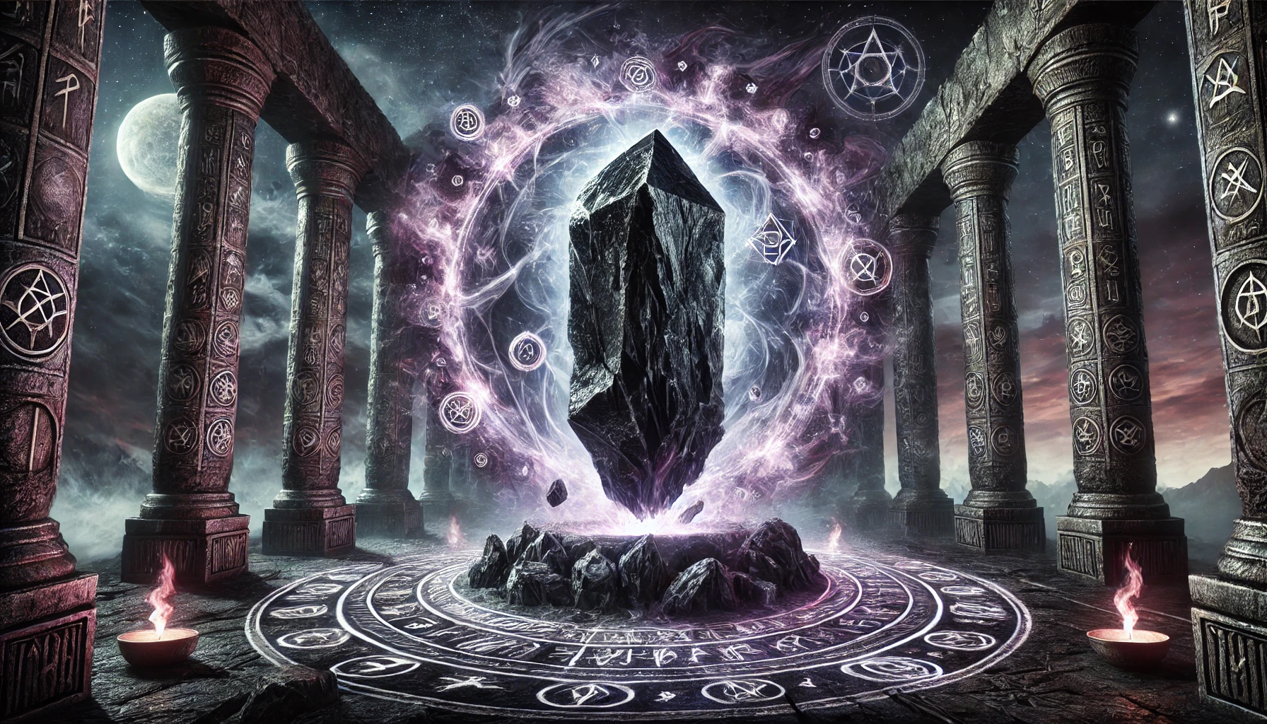 DALL%C2%B7E 2025 02 16 18.16.04 A mystical and powerful composition featuring a raw unpolished Morion %E3%83%A2%E3%83%AA%E3%82%AA%E3%83%B3 crystal known as the strongest protective and warding stone. The Morion - モリオンの意味とは？最強の魔除け石が持つスピリチュアルな力