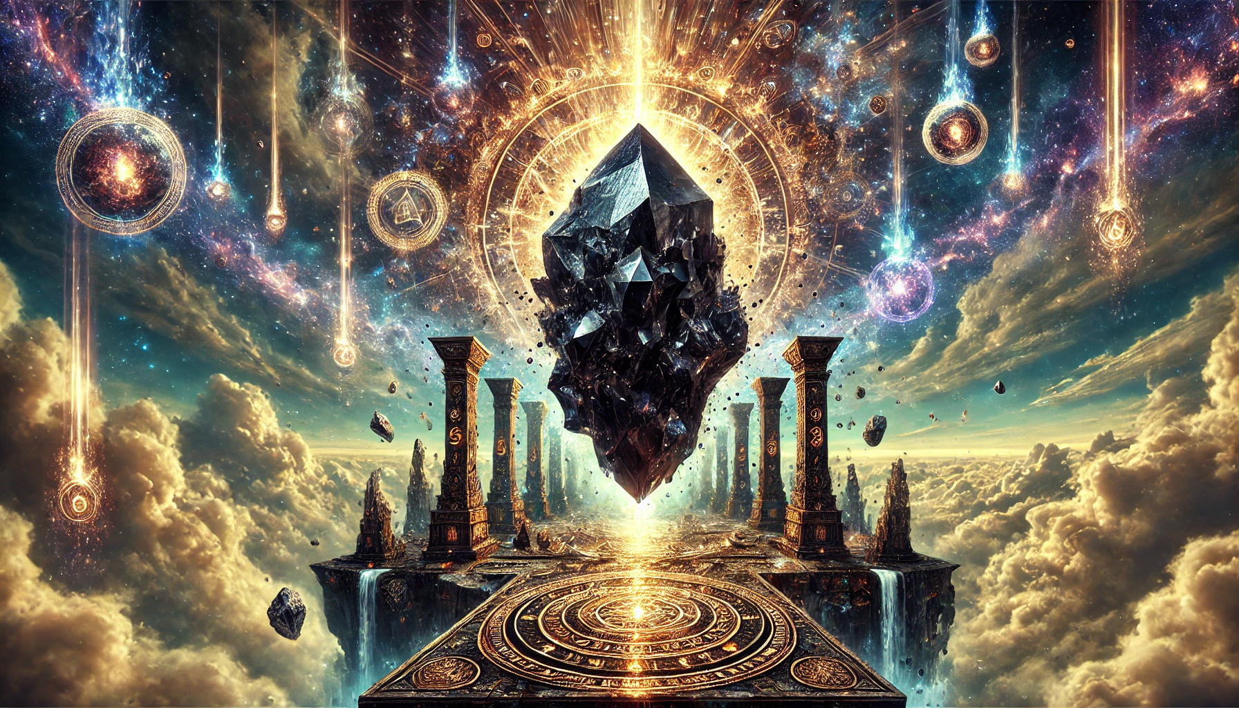 DALL%C2%B7E 2025 02 16 18.19.38 A mystical and powerful composition featuring an enormous raw unpolished Morion %E3%83%A2%E3%83%AA%E3%82%AA%E3%83%B3 crystal known as the strongest protective and warding stone.  - モリオンの意味とは？最強の魔除け石が持つスピリチュアルな力