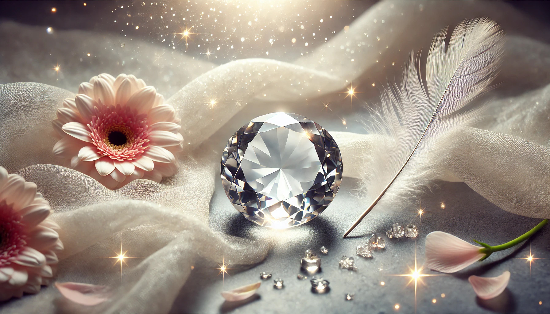 DALL%C2%B7E 2025 07 18 23.29.33 A wide aspect soft and luminous image featuring a polished Goshenite faceted gemstone loose stone representing its gentle spiritual meaning and hea 1 - ゴシェナイトの石言葉は気品と優雅さ｜美しさを引き出すスピリチュアルな意味とは？
