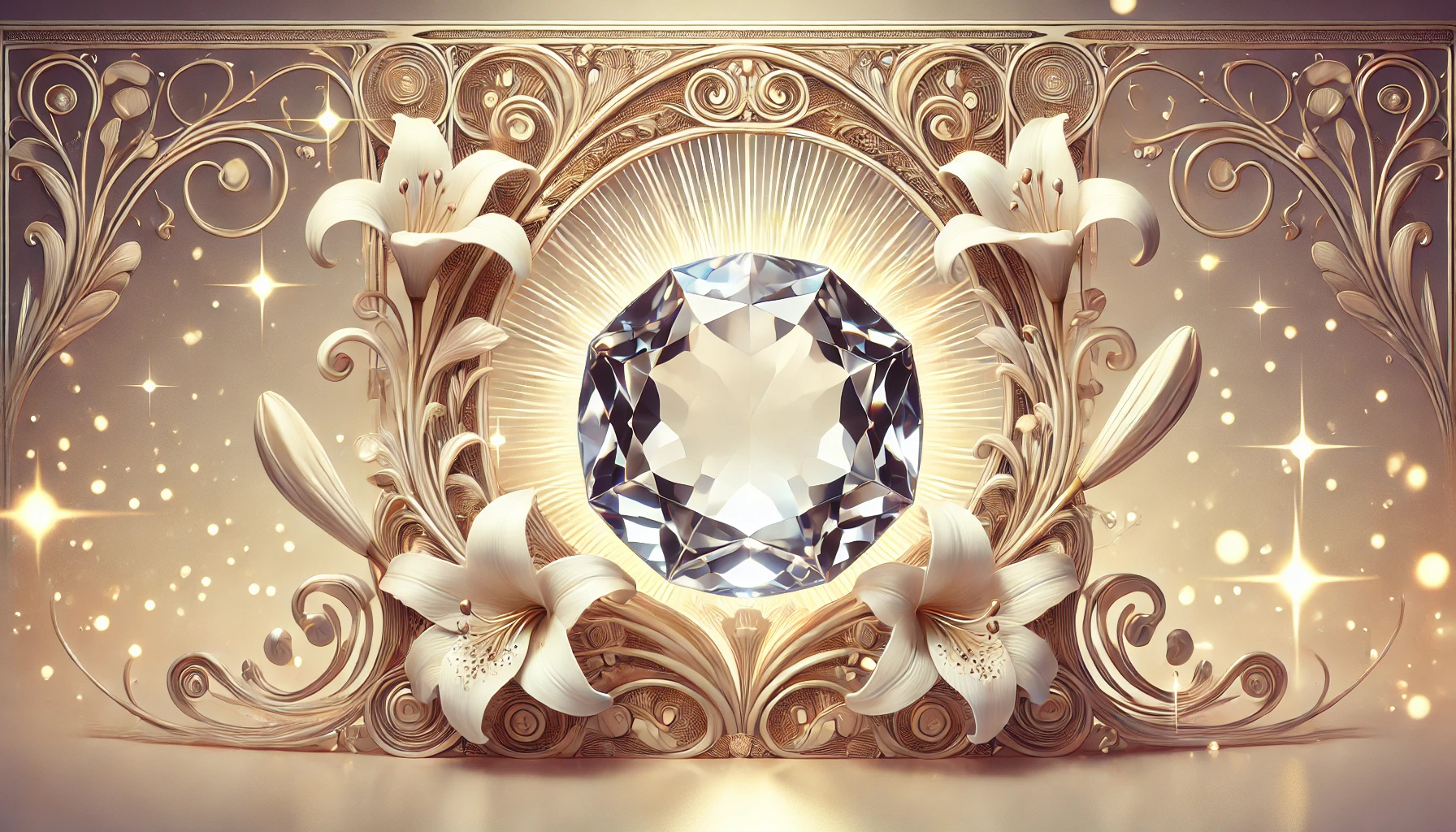 DALL%C2%B7E 2025 07 18 23.36.05 A wide aspect Art Nouveau inspired image for the theme grace and inner beauty featuring a polished Goshenite faceted gemstone loose stone. The tr - ゴシェナイトの石言葉は気品と優雅さ｜美しさを引き出すスピリチュアルな意味とは？