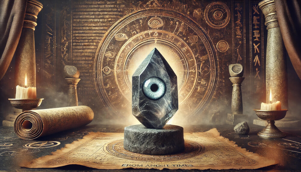 DALL%C2%B7E 2025 08 29 22.27.59 A wide mystical and historical themed image illustrating the concept  The History and Origin of the Eagle Eye Stone Meaning from Ancient Times. The - イーグルアイの石言葉「未来を知る」「知識」を持つ人のための活用術と効果まとめ