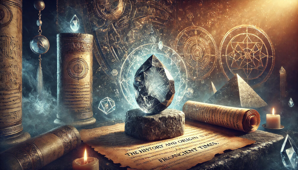 DALL%C2%B7E 2025 08 29 22.28.00 A wide mystical and historical themed image illustrating the concept  The History and Origin of the Eagle Eye Stone Meaning from Ancient Times. The - イーグルアイの石言葉「未来を知る」「知識」を持つ人のための活用術と効果まとめ