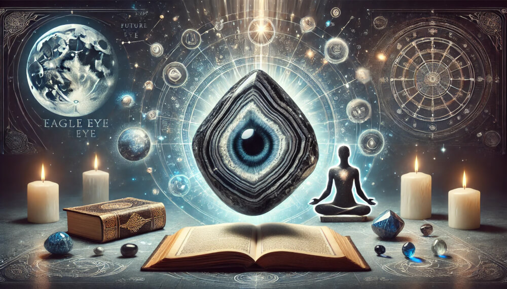 DALL%C2%B7E 2025 08 29 22.28.19 A wide elegant image designed to illustrate an article titled How to Use and Benefit from the Eagle Eye Stone for Those Who Possess Future Vision an - イーグルアイの石言葉「未来を知る」「知識」を持つ人のための活用術と効果まとめ