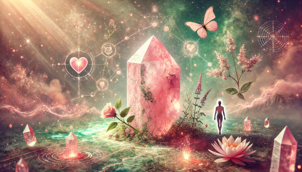 DALL%C2%B7E 2025 08 29 23.22.04 A wide soothing and mystical image illustrating the concept  The Meaning of Pink Epidotes Stone Word  Liberation from the Past and the Secret of It - エピドートの石言葉「過去からの解放」とは？心を癒す力の秘密を解説
