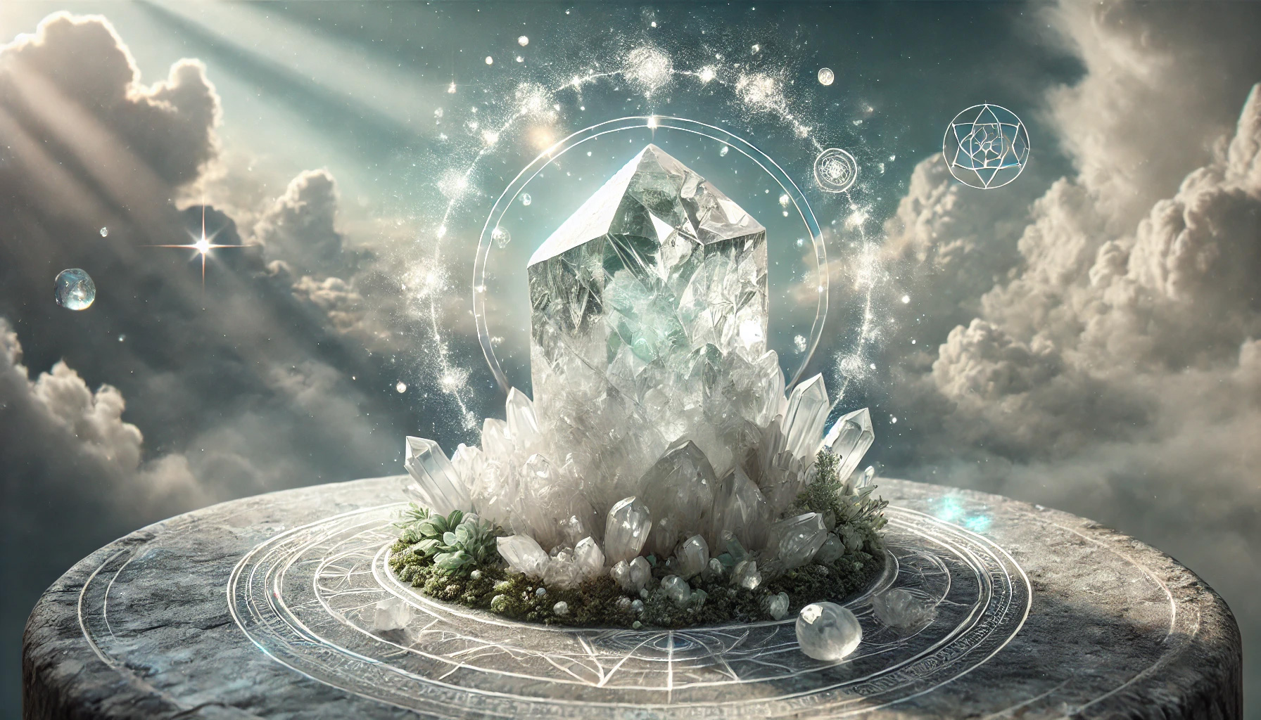 DALL%C2%B7E 2025 08 29 23.43.11 A wide tranquil and spiritual image visualizing the theme  What Is the Stone Word of Apophyllite  A Deep Dive into Its Power for Cleansing and Medit - アポフィライトの石言葉とは？浄化と瞑想に効果的な理由を徹底解説