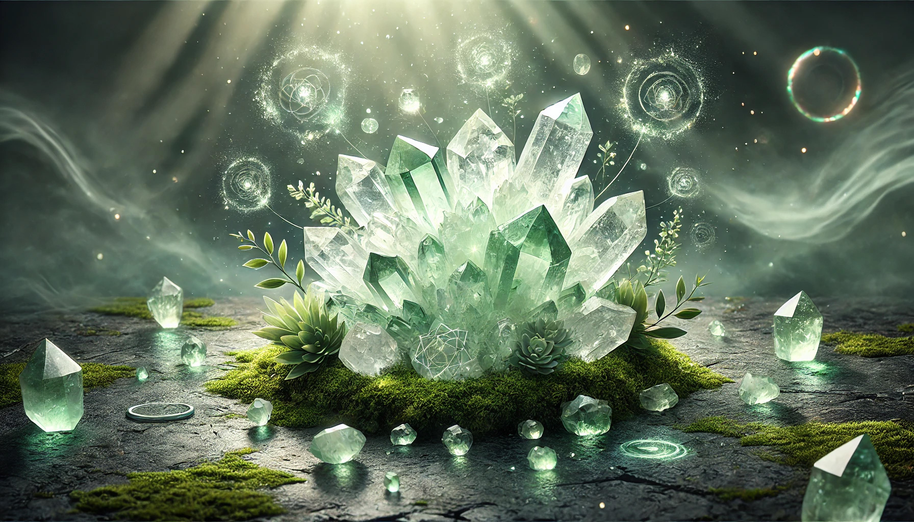 DALL%C2%B7E 2025 08 29 23.44.19 A wide calming and spiritual image illustrating the theme  What Is the Stone Word of Apophyllite  A Deep Dive into the Meaning of Healing and Cleans - アポフィライトの石言葉とは？浄化と瞑想に効果的な理由を徹底解説