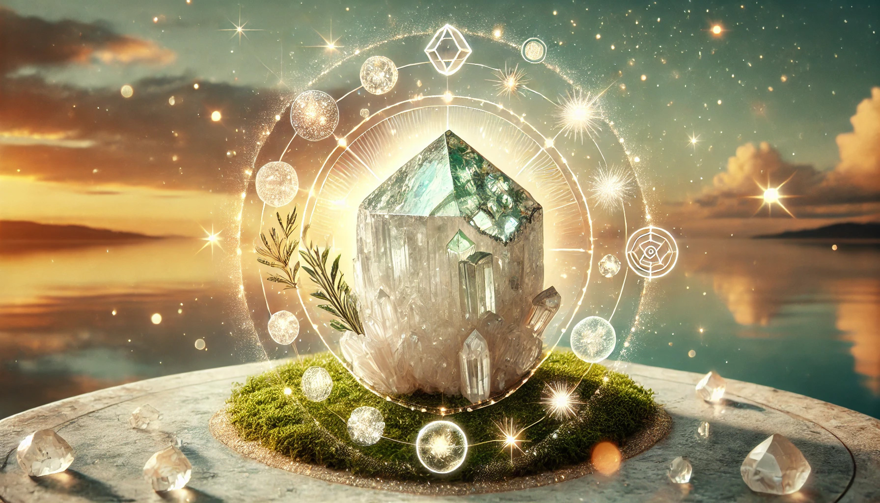 DALL%C2%B7E 2025 08 30 17.08.51 A wide uplifting and spiritual image based on the theme  Boosting Good Fortune with Apophyllites Stone Word %E2%80%93 How to Align the Heart and Attract Yo - アポフィライトの石言葉とは？浄化と瞑想に効果的な理由を徹底解説