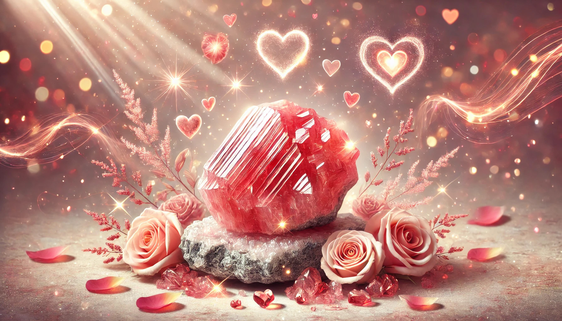 DALL%C2%B7E 2025 08 30 18.44.10 A wide emotionally rich and romantic image illustrating the theme  The Meaning of Love and Romance as Expressed by the Stone Word of Rhodochrosite - ロードクロサイトの石言葉が示す「恋」と「愛」の意味を徹底解説！