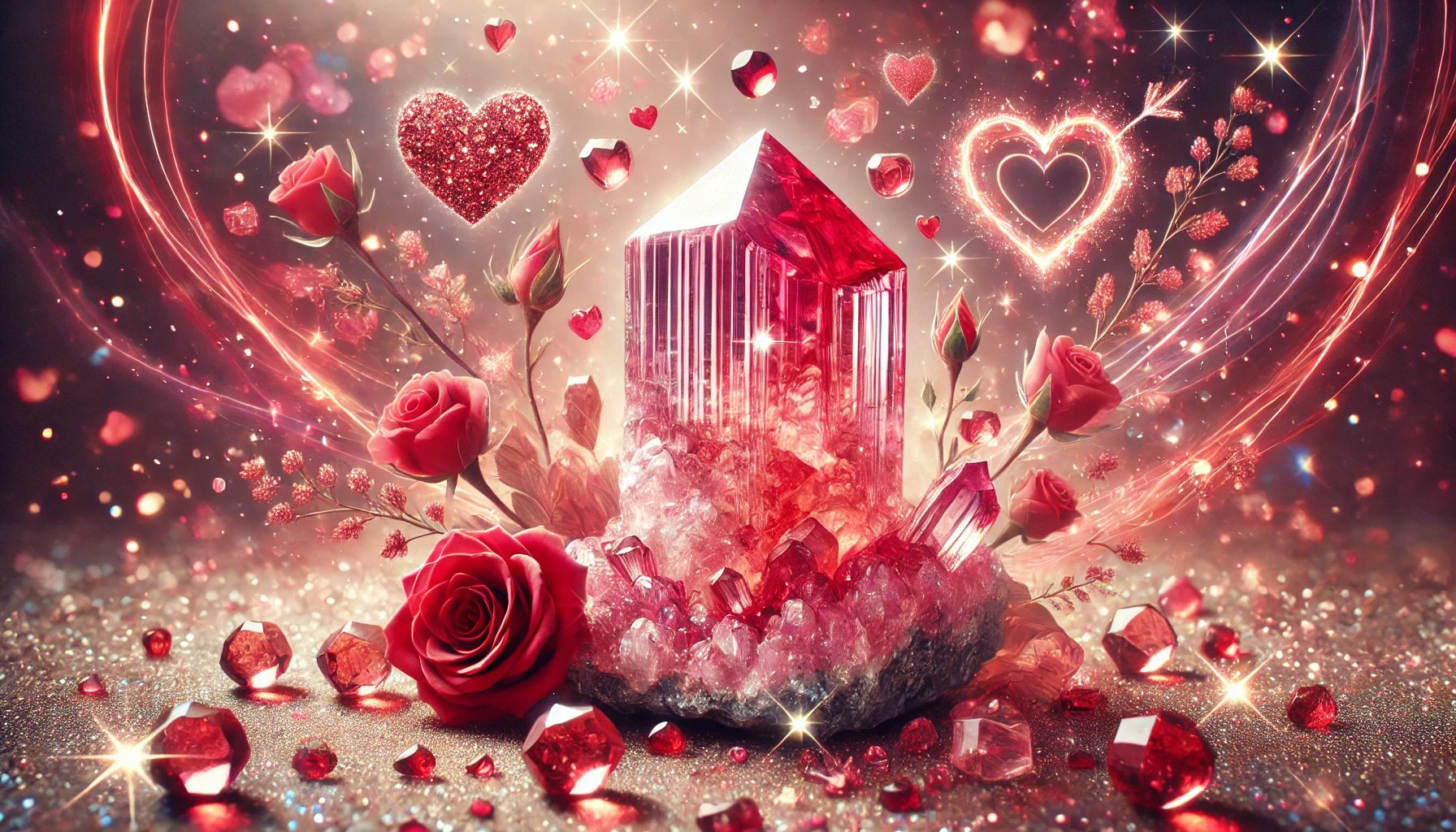 DALL%C2%B7E 2025 08 30 18.46.13 A wide romantic and energetic image based on the theme  Rhodochrosites Stone Words  Love and Passion %E2%80%93 Exploring Its Connection to Romance and Attr - ロードクロサイトの石言葉が示す「恋」と「愛」の意味を徹底解説！
