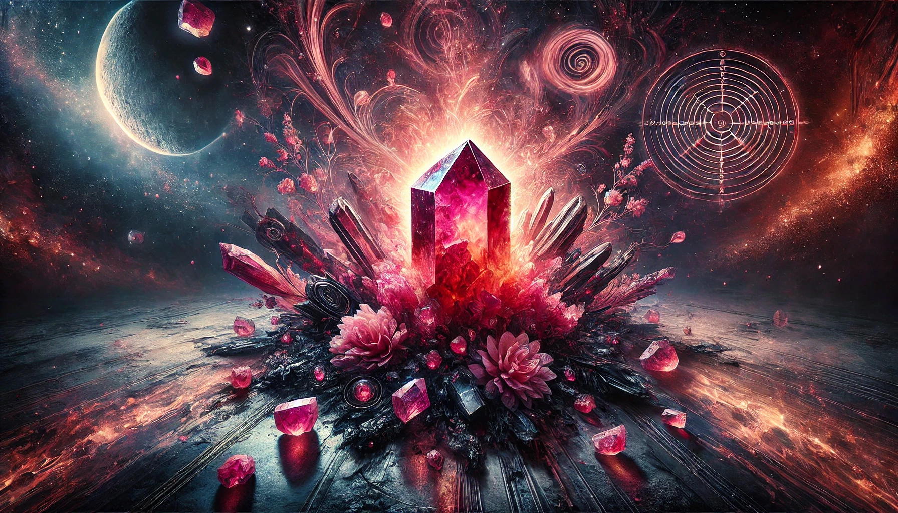 DALL%C2%B7E 2025 08 30 19.06.34 A wide mysterious and spiritual image based on the theme  Why Is Rhodochrosites Stone Word Sometimes Seen as Intense  A Spiritual Perspective fea - ロードクロサイトの石言葉が示す「恋」と「愛」の意味を徹底解説！