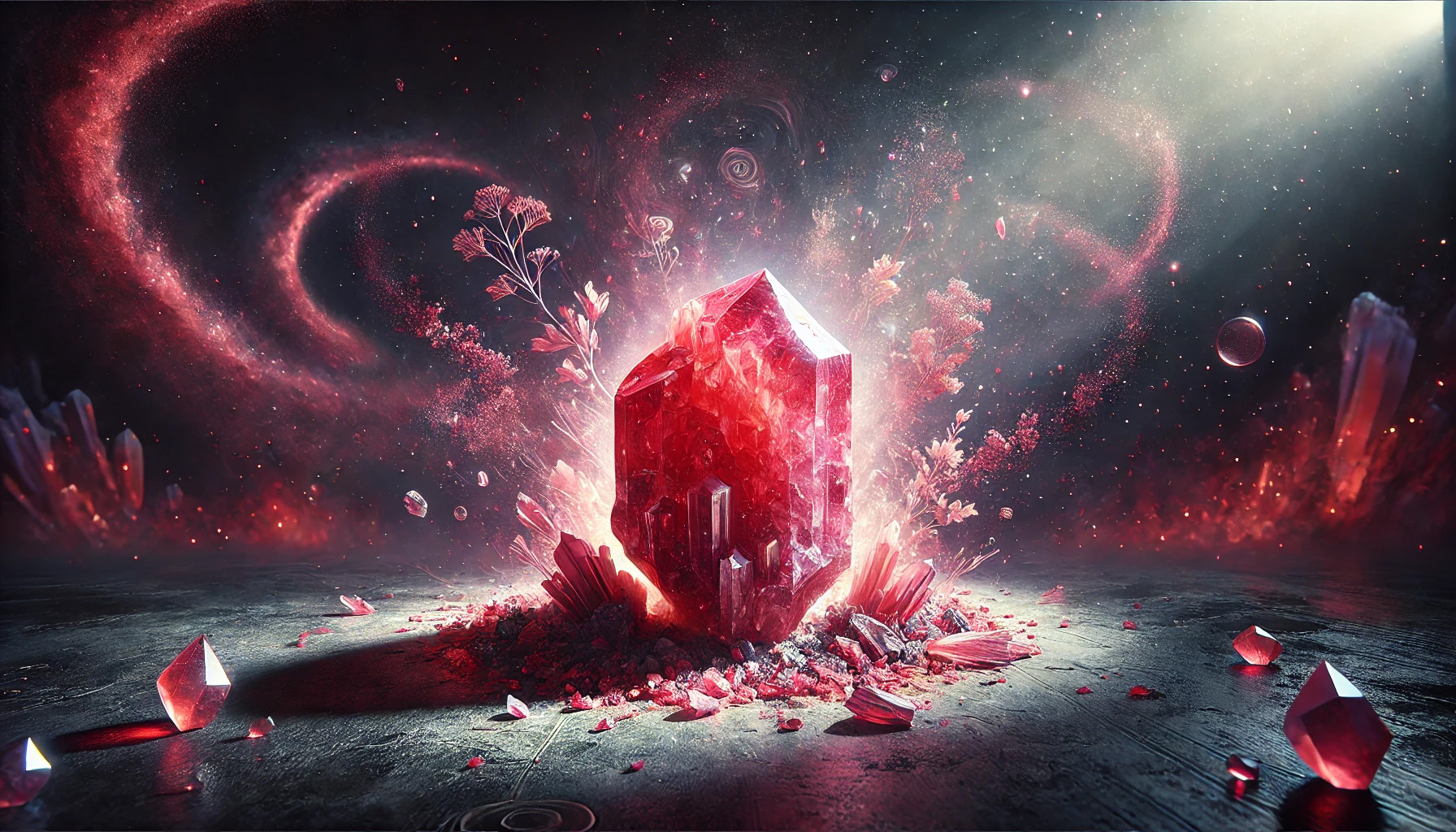 DALL%C2%B7E 2025 08 30 19.06.36 A wide mysterious and spiritual image based on the theme  Why Is Rhodochrosites Stone Word Sometimes Seen as Intense  A Spiritual Perspective fea - ロードクロサイトの石言葉が示す「恋」と「愛」の意味を徹底解説！
