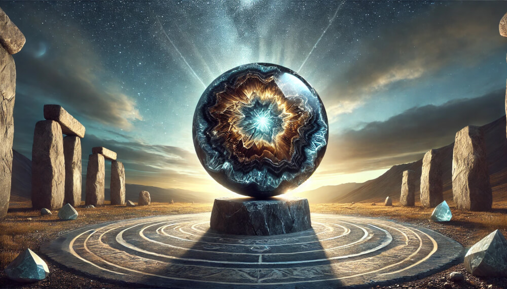 DALL%C2%B7E 2025 07 18 15.16.07 A wide aspect symbolic image representing the spiritual meaning of conviction as related to Pietersite using a realistic raw Pietersite crystal. T - ピーターサイトの石言葉「前進」と「確信」に込められたスピリチュアルな意味