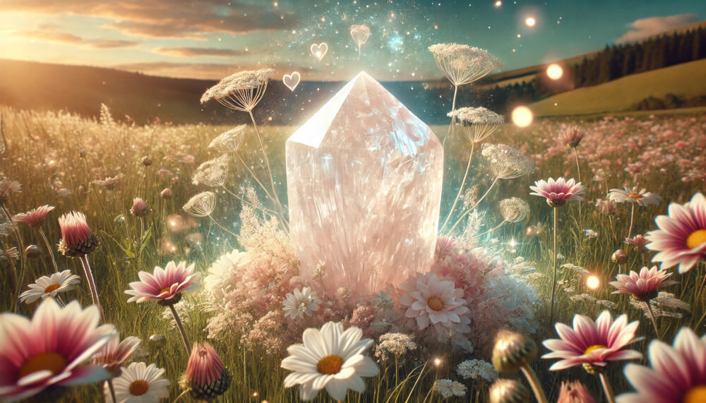 DALL%C2%B7E 2025 07 18 22.03.40 A wide aspect spiritual and calming image featuring a raw Scolecite crystal to represent the stones meanings of pure love and honesty. The cryst - スコロライトの石言葉とは？純愛と素直さを引き出すパワーを解説