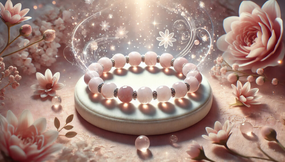 DALL%C2%B7E 2025 07 18 22.33.38 A wide aspect spiritual and elegant image featuring a Scolecite bracelet made of polished beads in soft pink and white tones. The bracelet is placed  - スコロライトの石言葉とは？純愛と素直さを引き出すパワーを解説