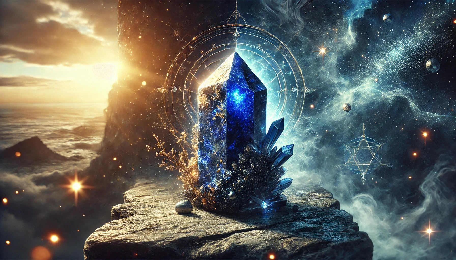 DALL%C2%B7E 2025 08 30 22.03.36 A wide mystical and introspective image illustrating the theme  The Negative Side of Lapis Lazulis Stone Word %E2%80%93 Understanding Spiritual Detox and H - ラピスラズリの石言葉「健康と幸運」の意味を徹底解説！効果的な活用法