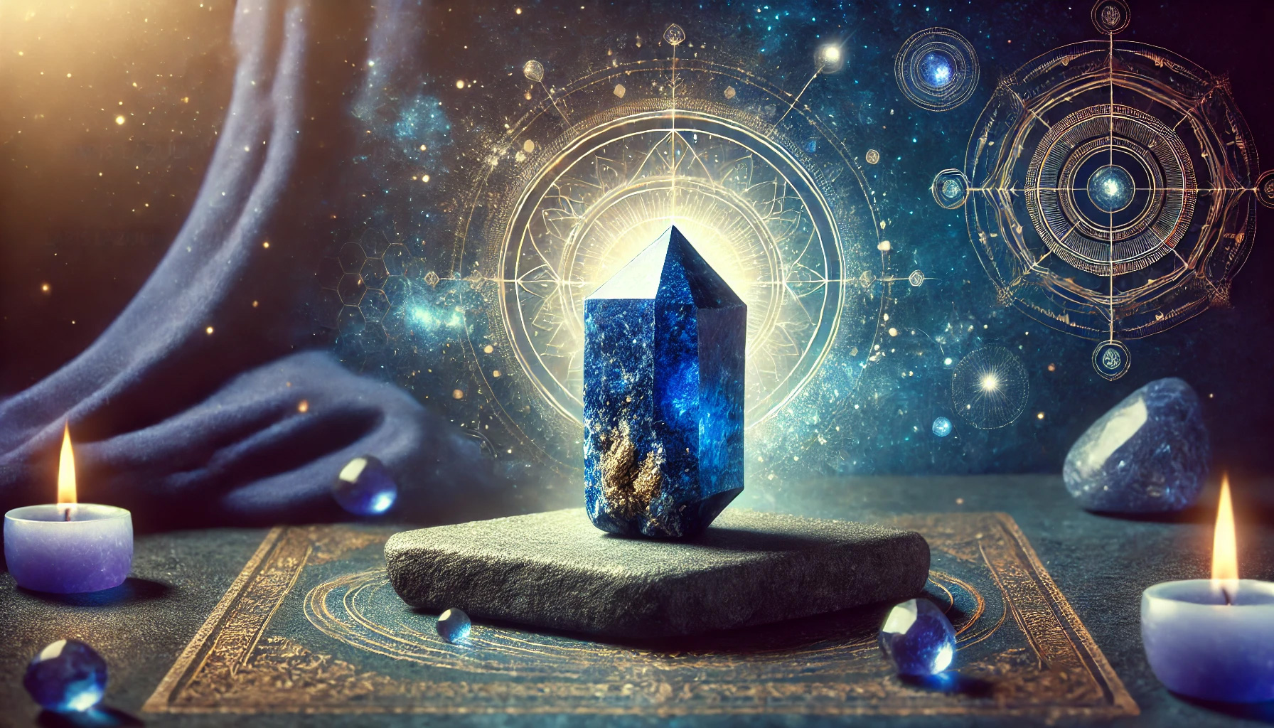 DALL%C2%B7E 2025 08 30 22.07.32 A wide spiritual and serene image based on the theme  The Connection Between Lapis Lazulis Stone Word and Its Color %E2%80%93 The Spiritual Meaning Behind  - ラピスラズリの石言葉「健康と幸運」の意味を徹底解説！効果的な活用法