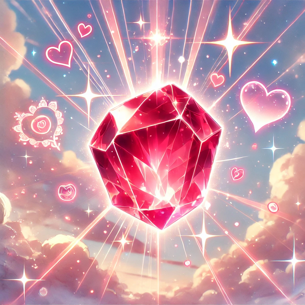 ガーネットの石言葉とは?「真実」と「友愛」に秘められた意味と効果を解説 DALL%C2%B7E 2025 10 16 11.44.23 An anime style illustration of a glowing raw garnet crystal symbolizing truth friendship and romantic love power. The garnet floats in the air - ガーネットの石言葉とは?「真実」と「友愛」に秘められた意味と効果を解説