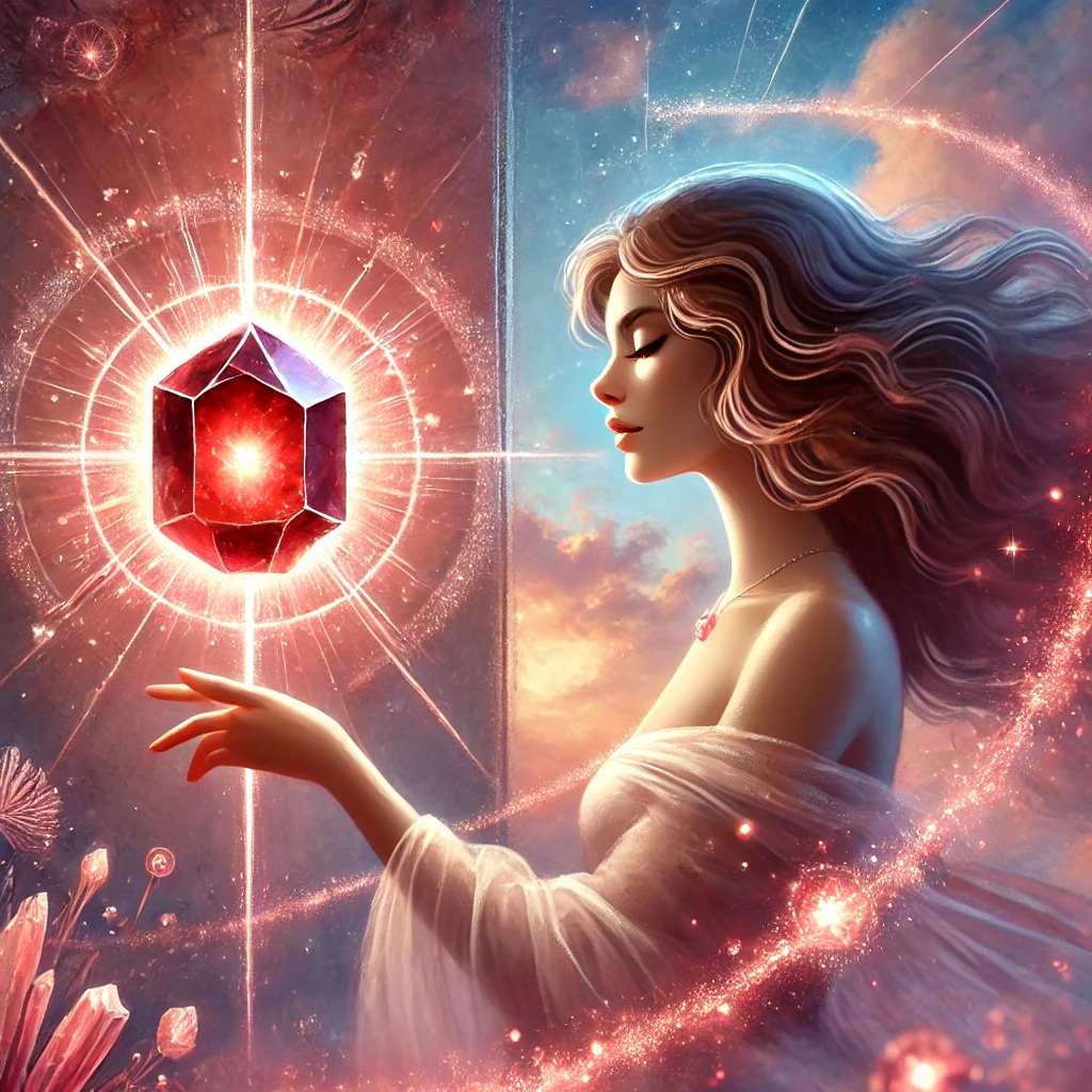 ガーネットの石言葉とは?「真実」と「友愛」に秘められた意味と効果を解説 DALL%C2%B7E 2025 10 16 11.45.41 A realistic and mystical illustration representing the symbolic meaning of garnet focused on the themes of truth friendship and romantic love p - ガーネットの石言葉とは?「真実」と「友愛」に秘められた意味と効果を解説