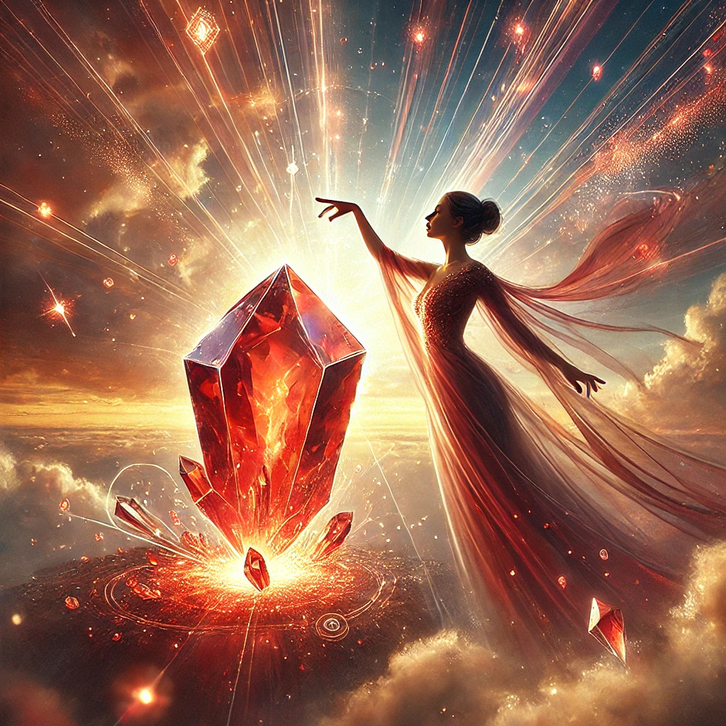 ガーネットの石言葉とは?「真実」と「友愛」に秘められた意味と効果を解説 DALL%C2%B7E 2025 10 16 12.35.45 A realistic and mystical image that symbolizes the meaning of garnet focusing on truth friendship and the power of truth. At the center a raw  - ガーネットの石言葉とは?「真実」と「友愛」に秘められた意味と効果を解説