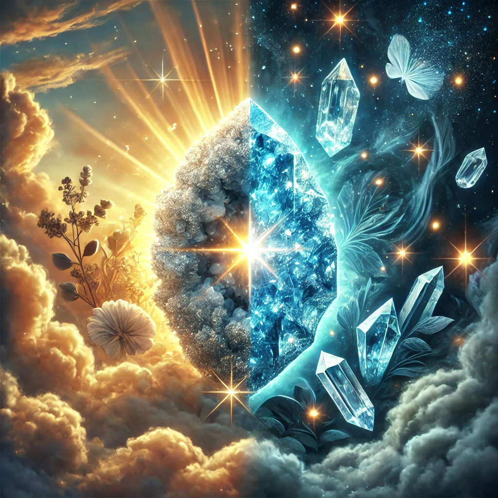 DALL%C2%B7E 2025 10 16 21.15.02 A mystical and emotionally complex image representing the dual nature of Chalcedony including its symbolic meanings and the potential negative aspect - カルセドニーの石言葉とは？「社交性・達成・思いやり」の意味を徹底解説