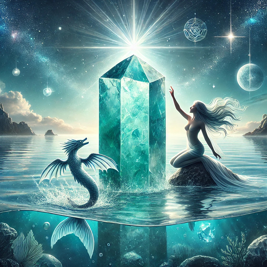 アクアマリンの石言葉「沈着・聡明」とは?冷静な判断力を高める力の力 DALL%C2%B7E 2025 10 16 21.26.34 A mystical and symbolic scene centered on the gemstone Aquamarine emphasizing its meanings of composure and wisdom. At the center a tall aquamar - アクアマリンの石言葉「沈着・聡明」とは?冷静な判断力を高める力の力