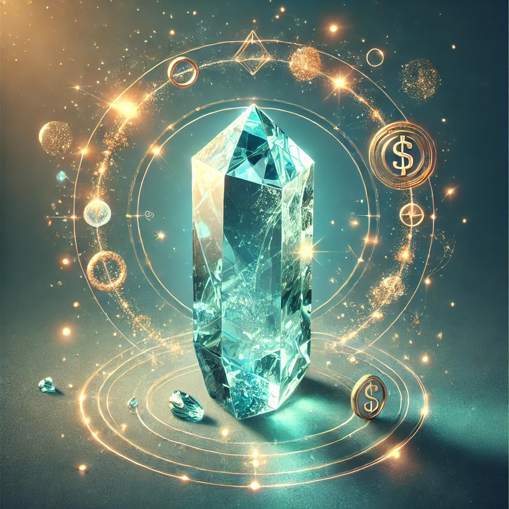 アクアマリンの石言葉「沈着・聡明」とは?冷静な判断力を高める力の力 DALL%C2%B7E 2025 10 16 21.49.50 A mystical and elegant image representing the connection between Aquamarines symbolism and financial fortune. In the center stands a glowing aquamari - アクアマリンの石言葉「沈着・聡明」とは?冷静な判断力を高める力の力