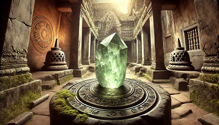 DALL%C2%B7E 2025 11 19 00.22.24 A wide aspect image representing the symbolic meaning of Prehnite%E2%80%94health beauty positivity and calmness%E2%80%94with an added sense of history and ancient  - プレナイトの石言葉とは？健康的な美しさ・前向き・冷静をもたらす力