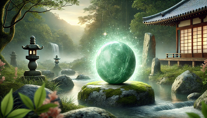 DALL%C2%B7E 2025 11 27 15.55.56 A realistic and aesthetically pleasing image featuring jade stone jadeite in its raw form symbolizing prosperity longevity and happiness. The sto - ジェードの石言葉｜繁栄・長寿・幸福を象徴する天然石