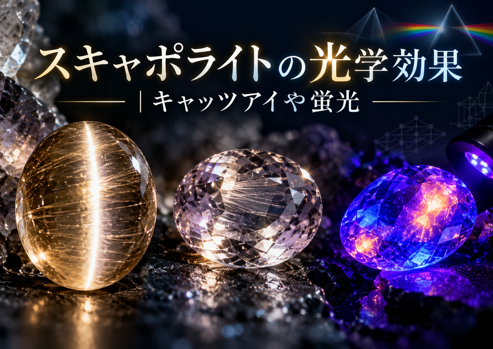 スキャポライトの光学効果|キャッツアイや蛍光 スキャポライトの光学効果|キャッツアイや蛍光
